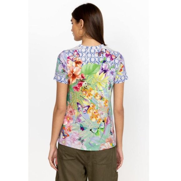 Johnny Was Cozumel Favorite Swing Tee Shirt Floral Butterfly Top Violet Green NW - Picture 6 of 16